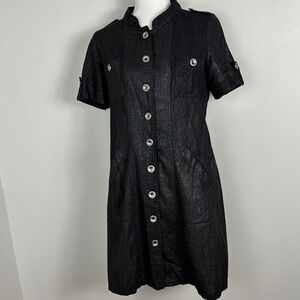 Vintage Max Mara Black Cuffed Button‎ Front Dress Womens Sz Medium Italy Pockets
